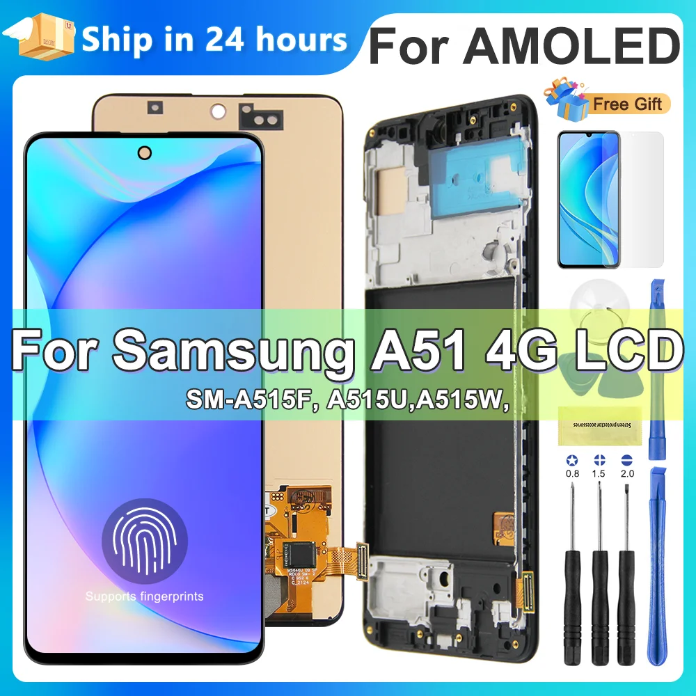 

5.2" AMOLED for Samsung A51 4G LCD with Frame， for Samsung A515 A515F/DSN A515F Display Touch Screen Digitizer Assembly Replace