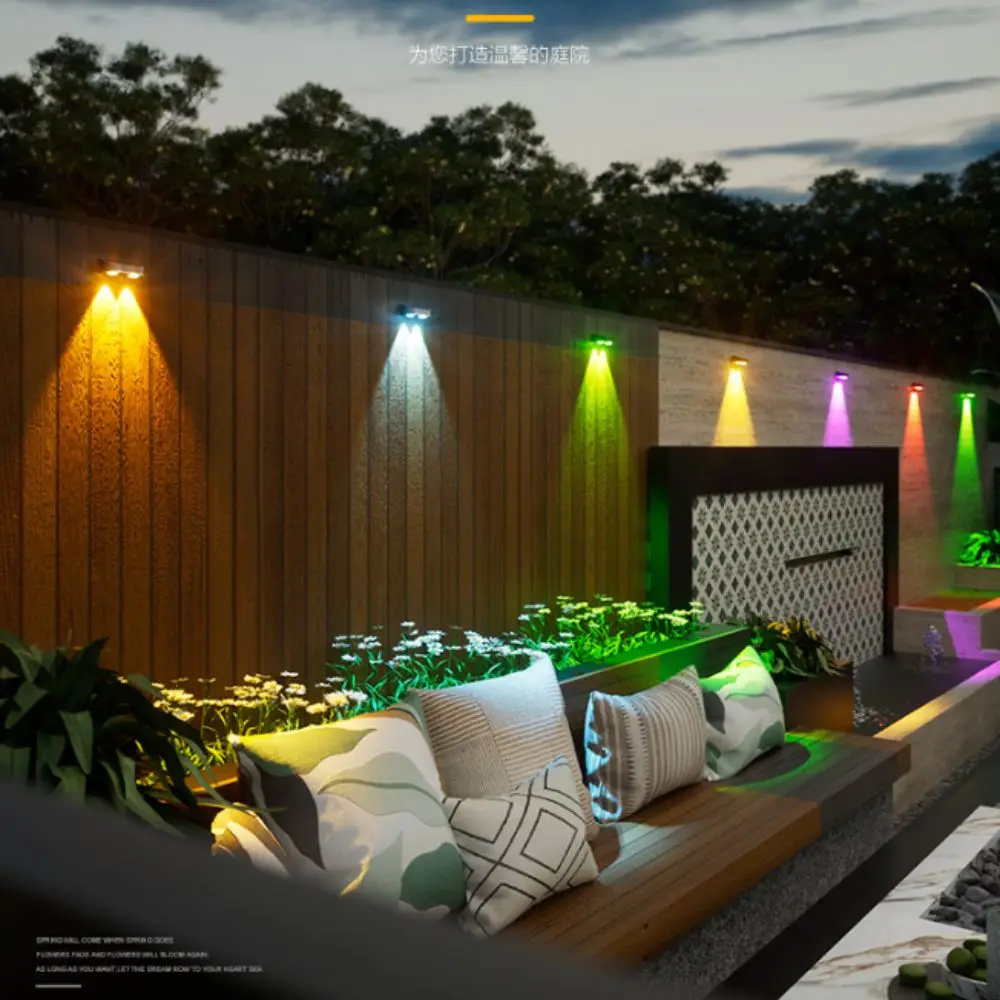Waterproof Solar Wall Light Wall-Mounted Energy-Saving RGB Wall Light High-Efficiency Solar Panel Gradient Glow Wall Lamp Garden
