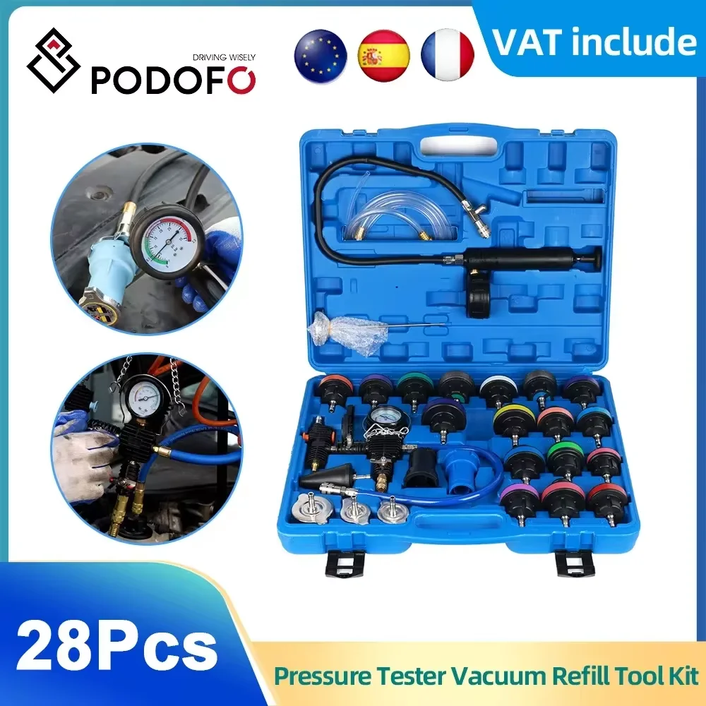 Podofo 28 Piece Universal Detector Test Kit Vacuum Cooling System Radiator Pressure Tester Water Tank Leak Detection Kit In Car