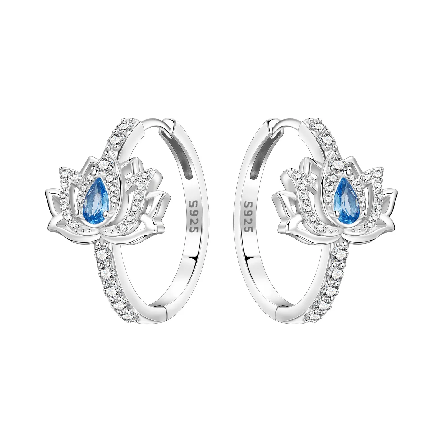 CYCUFF S925 Sterling Silber Blaue Lotusblüten-Ohrringe Creolen Damenschmuck Original Trendige Jubiläumsgeschenke