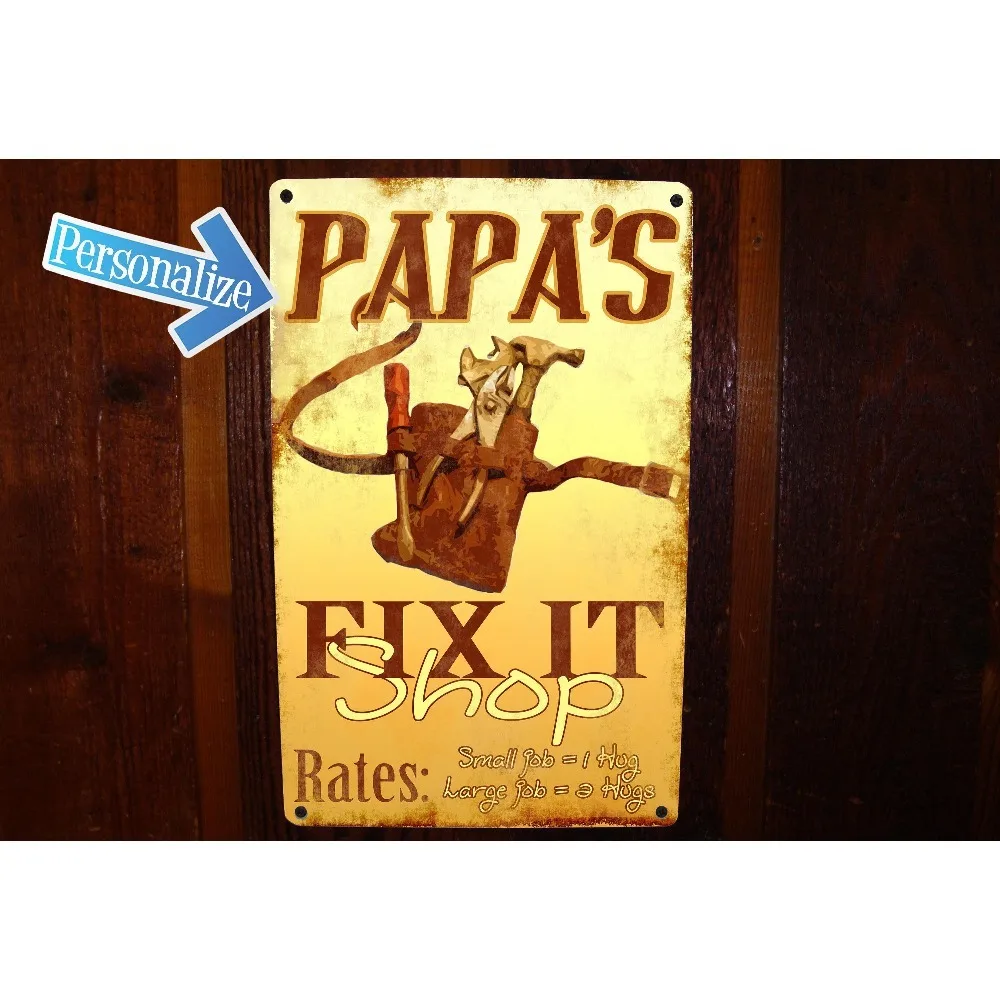 1pc Customizable Fix‑It Shop Metal Plaque, Personalized Name Vintage Distressed Wall Decor for Workshop Garage Man Cave (Decor O