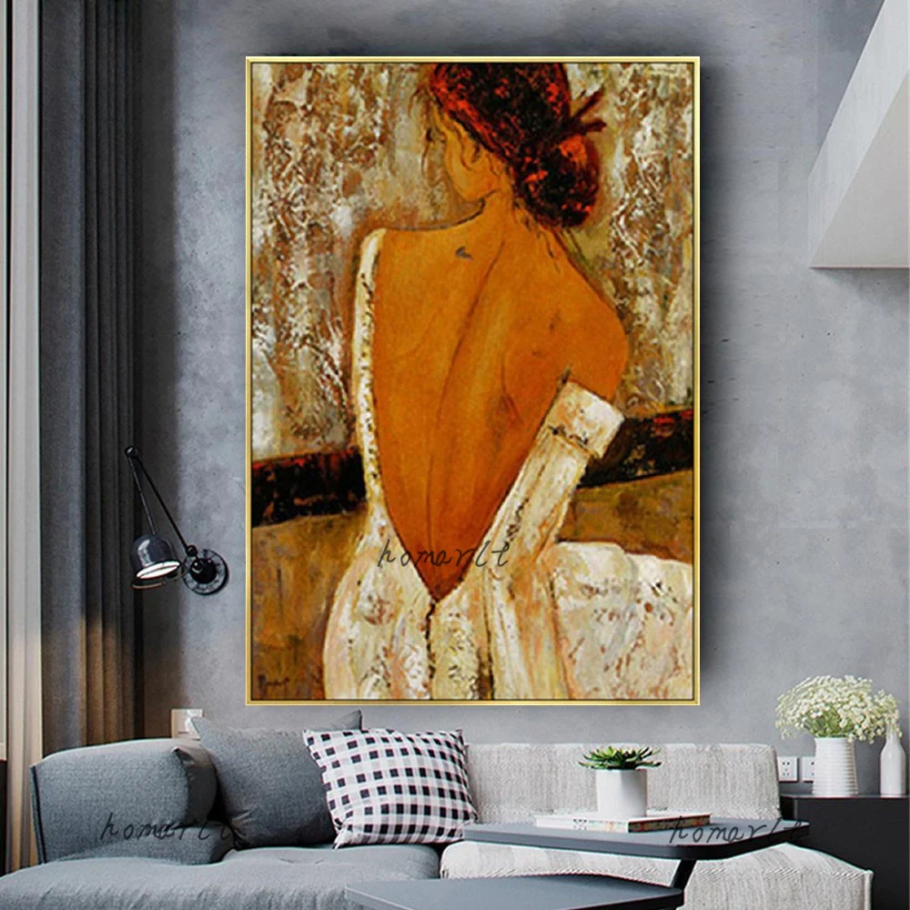 Brown Retro Beautiful Girl Oil Painting Wall Mural Sex Women Back Naked Dressing for Bedroom Bar Decor