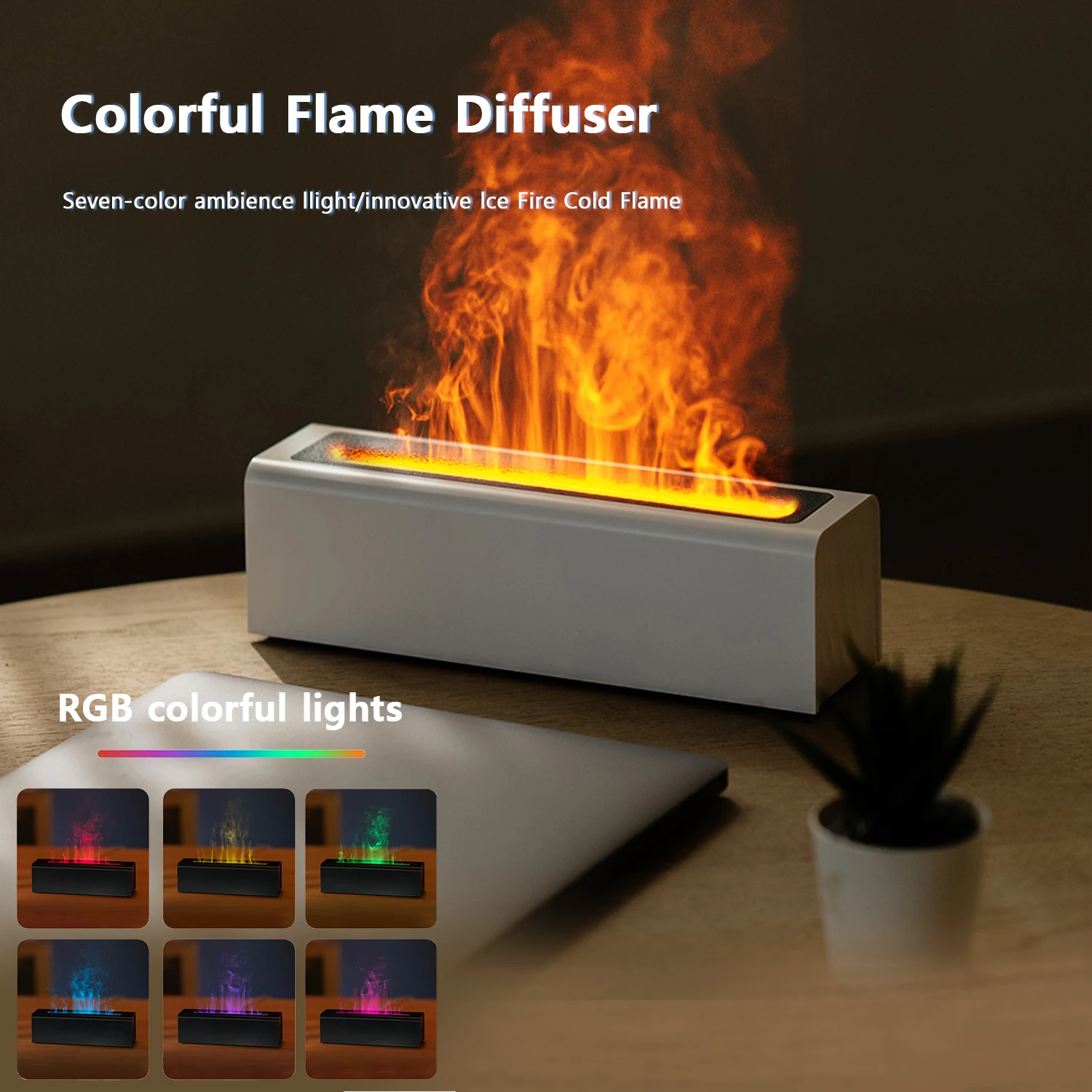 Vissko RGB Colorful Simulation Flame Diffuser USB Plug-in Fragrance Office Home Flame Humidification Diffuser