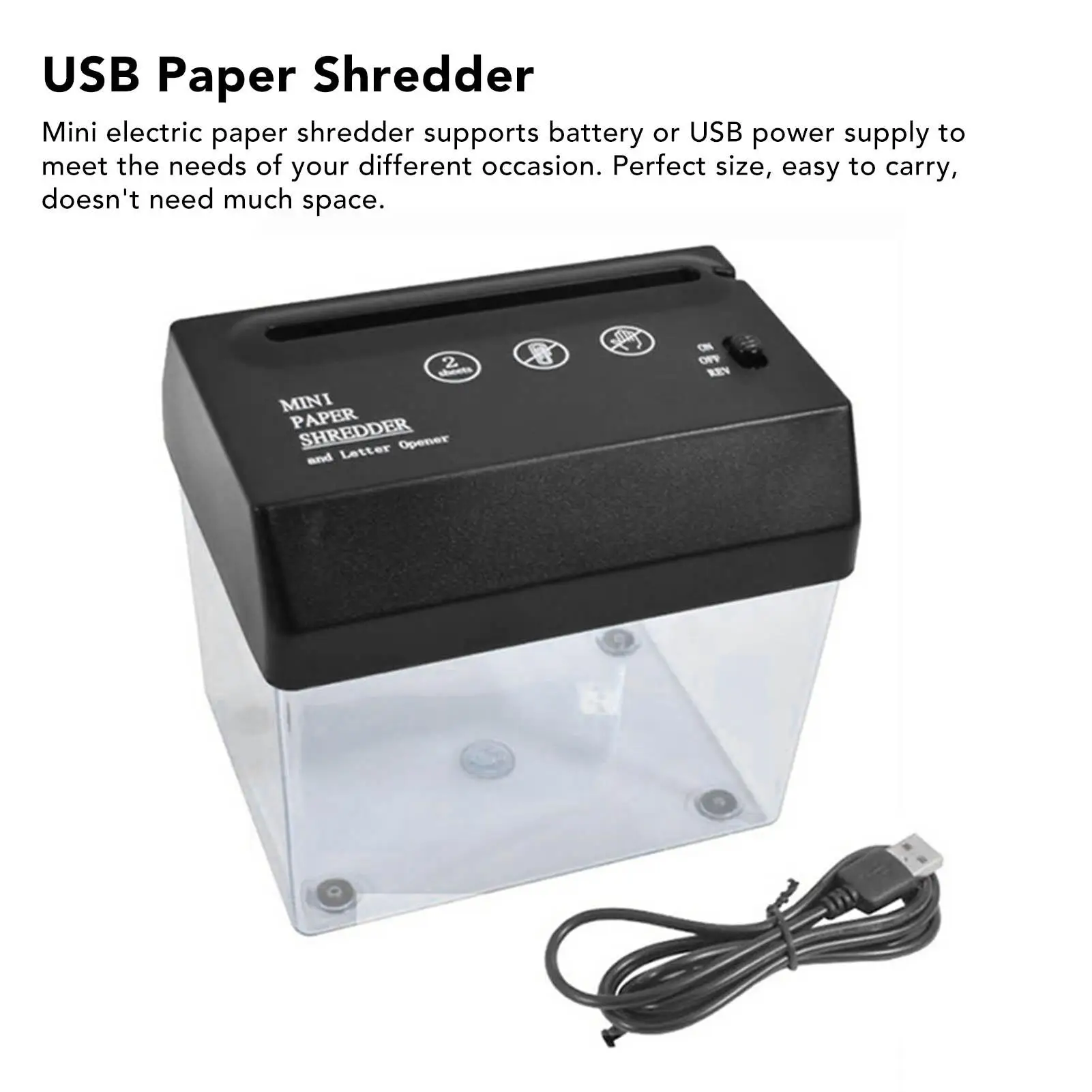 USB Mini Vertical Cutting Paper Shredder Micro-Cut for Photos Portable Electric Silent A4/A6 Office Home