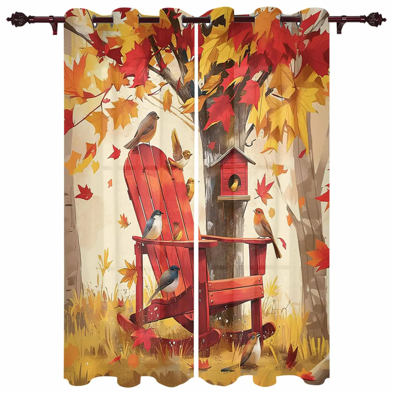 

Autumn Maple Forest Bird'S Nest Modern Window Curtains for Living Room Bedroom Curtain Kitchen Treatment Blinds Drapes