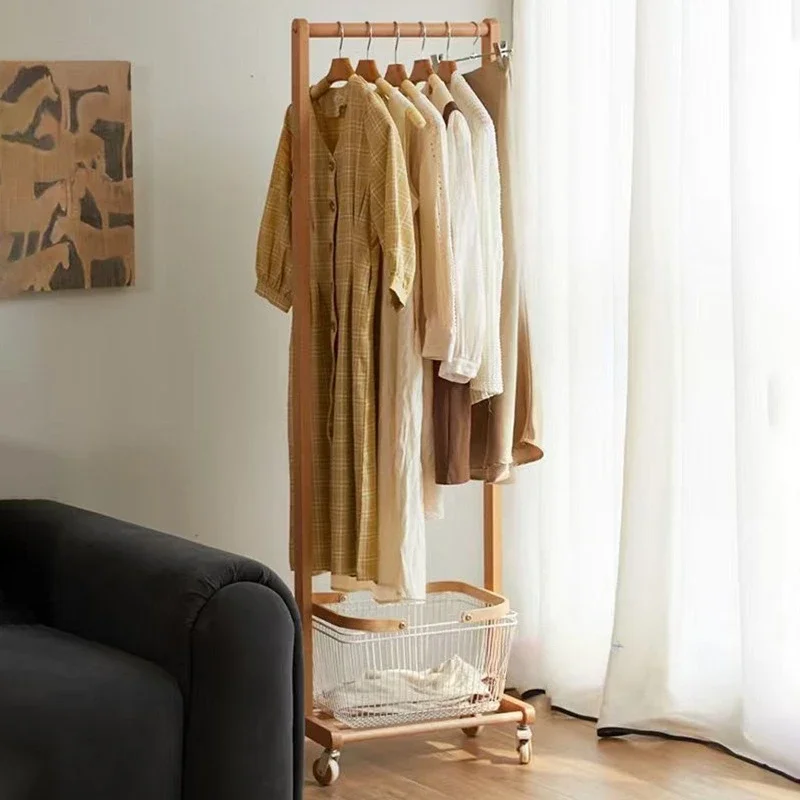 Modern Wooden Bedroom Coat Rack Multifunctional With Wheels Coat Rack Interior Floor Perchero Ropa De Pie Entrance Furniture