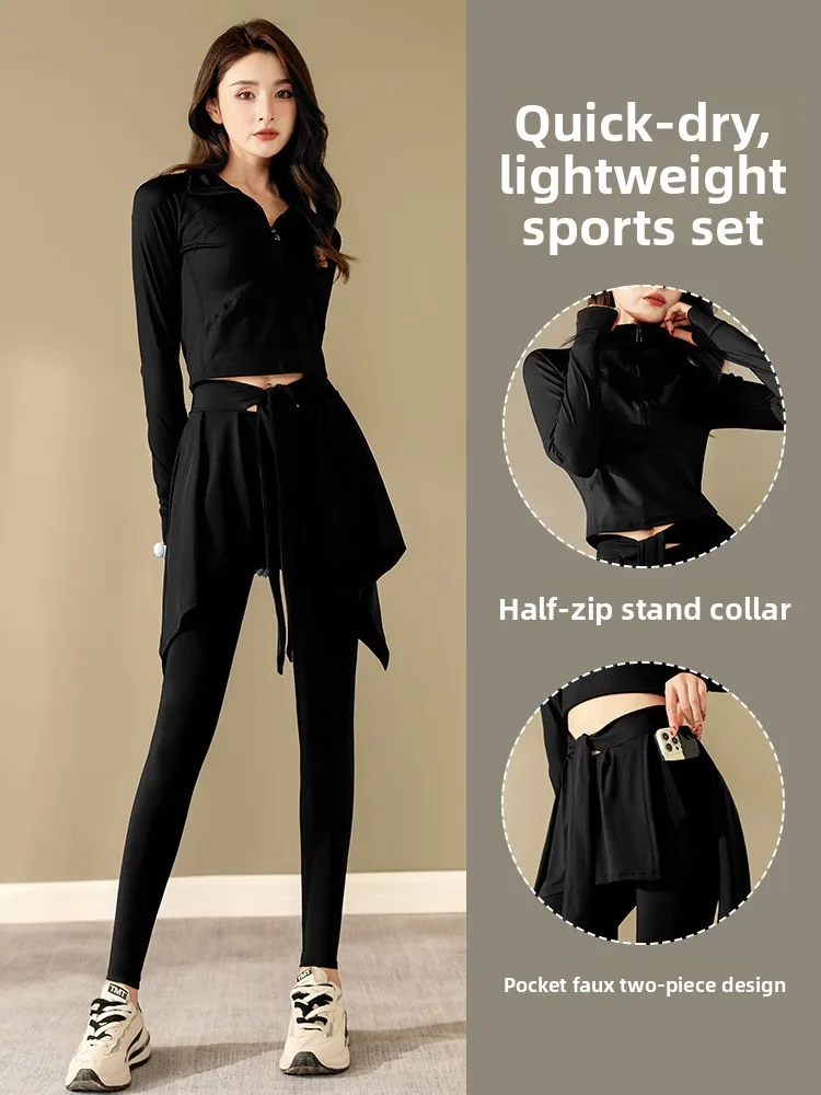 

Women's Running Sports Set Spring Summer New Sle Tennis Yoga Badminton Outdoor Mountain Climbing Fitn Sweatirt Two-Pie...
