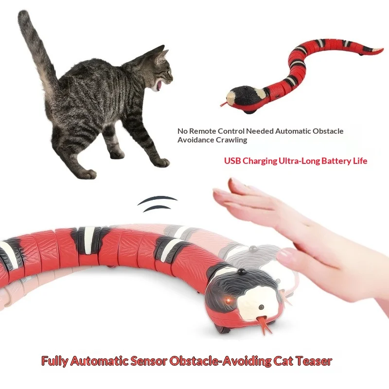 Smart Obstacle‑Avoidance Simulation Snake Cat Toy USB‑C Rechargeable Interactive Self‑Play Teaser Toy for Cats Pets