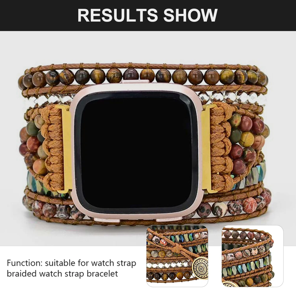 

1pc Braided Watch Strap Print Beads Decorative Wrist Band For Women Fashion Accessory Durable Replaceable Wrist Belt