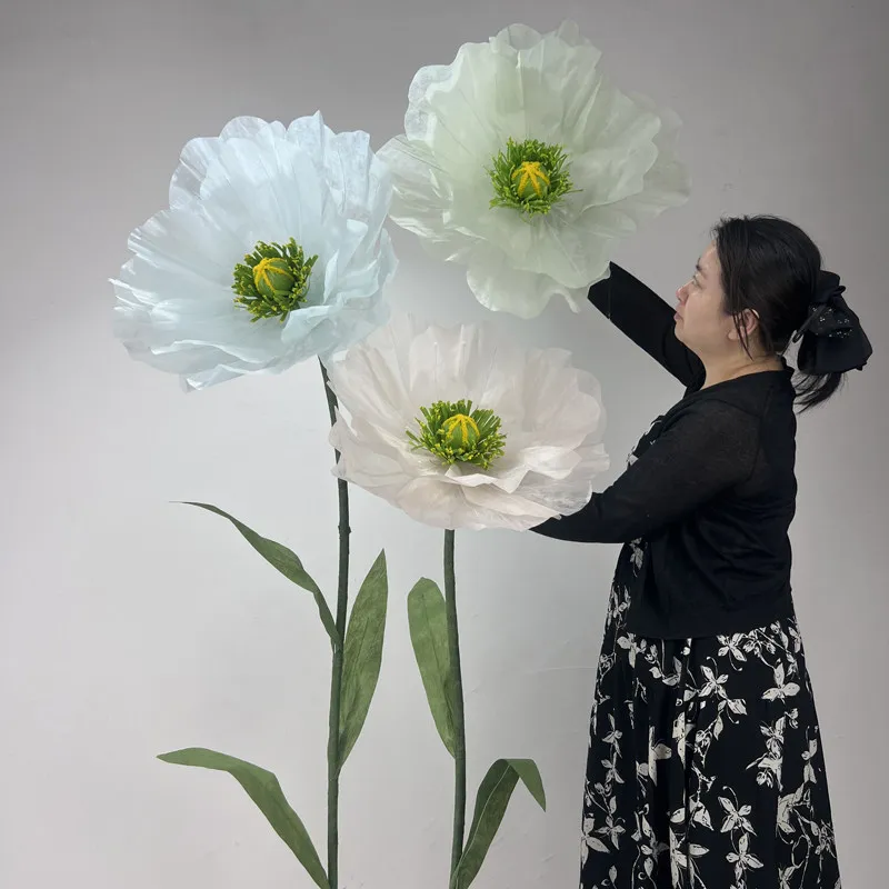 Giant paper flower floral poppy simulation flower champagne net safflower background Internet celebrity clock