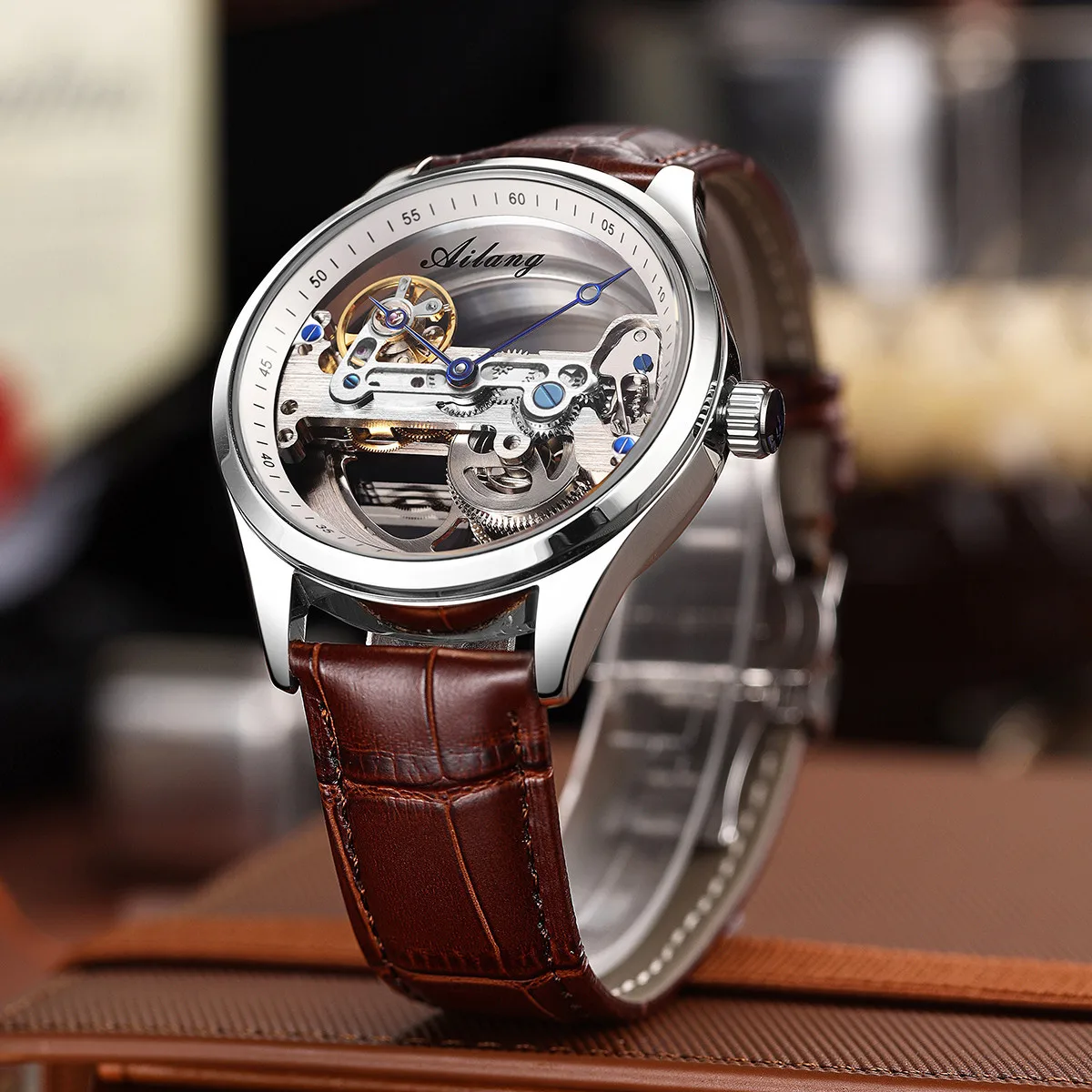 AILANG 2023 Automatic Hollow Transparent Mechanical Watch for Men Fashion Leather Strap Skeleton Watch Men Watches Reloj Hombre