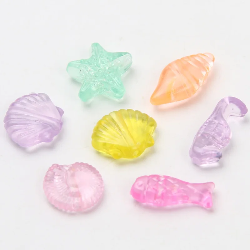 9-15mm 200pcs Starfish Shell Marine Animal Mixed Colored Transparent Acrylic Beads For Jewelry Making DIY Necklaces Accessories