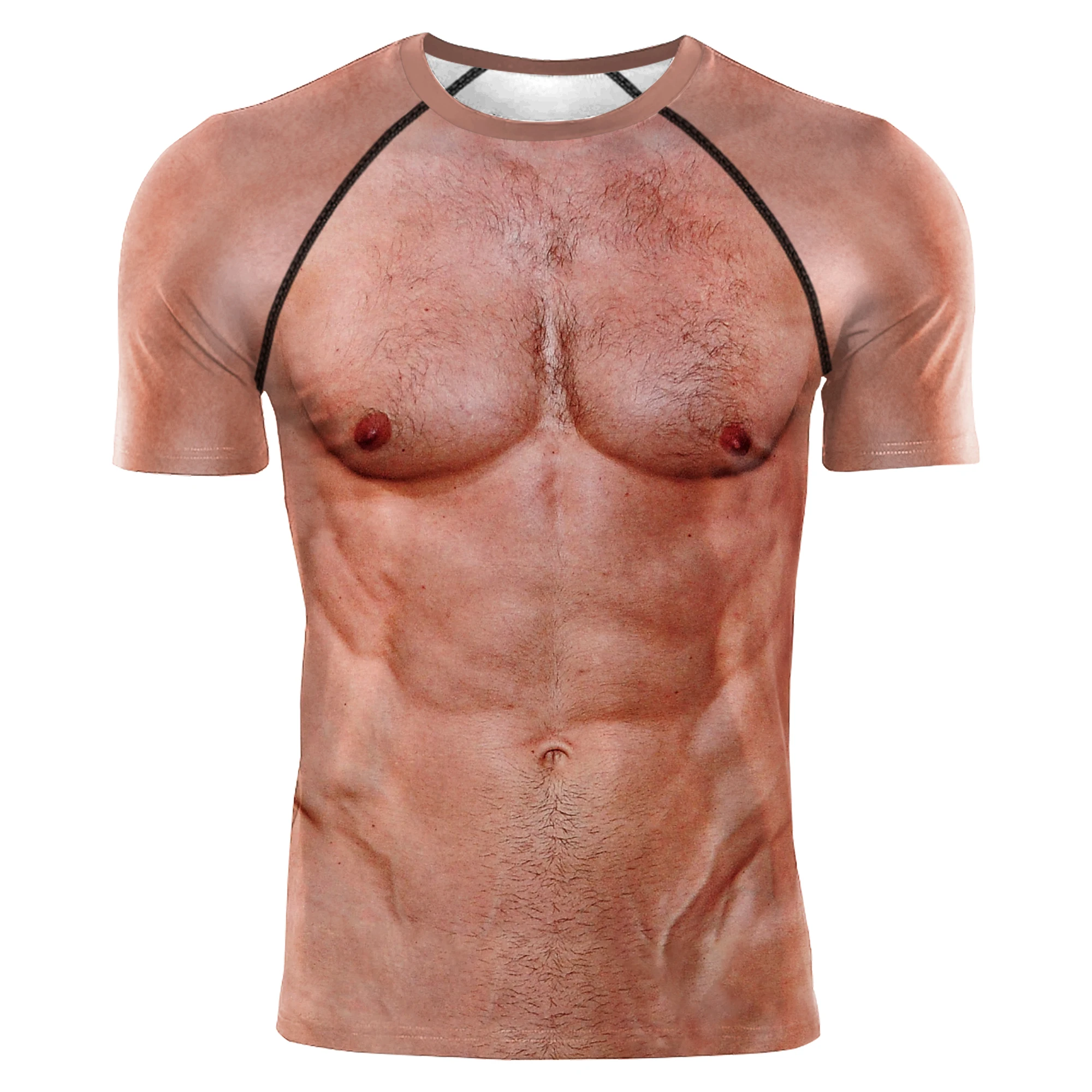 2025 Summer Funny 3d Muscle T Shirt Men's New Short-sleeved Fitness Cool Top Tee Streetwear Cosplay Fake Muscle T Shirt Belly
