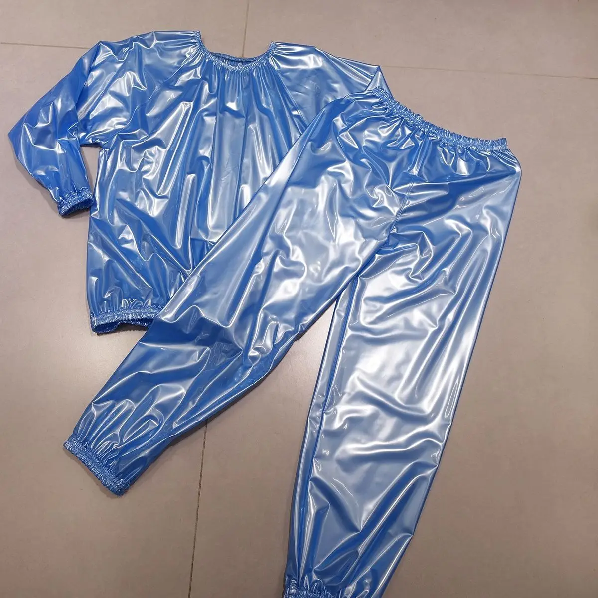 70-120kg-blue-pink-clear-pvc-waterproof-long-sleeve-top-pants-set-sauna-fitness-sports-rainproof-dj-club-bar-cool-costumes