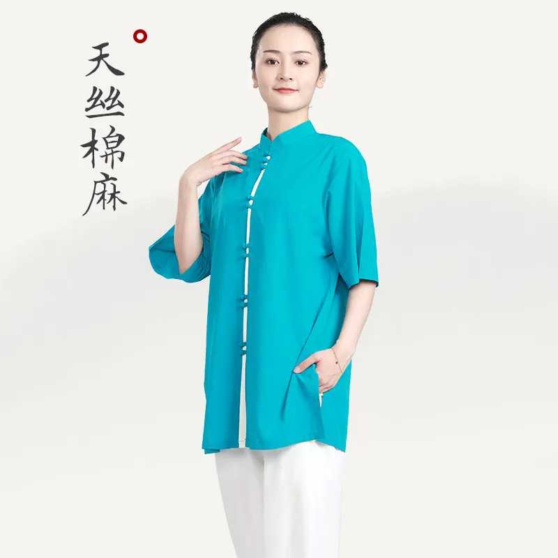 Martial Arts Tai Ji Suit Women's New Western Style High-End Cotton Linen Exercise Clothing Men's Summer