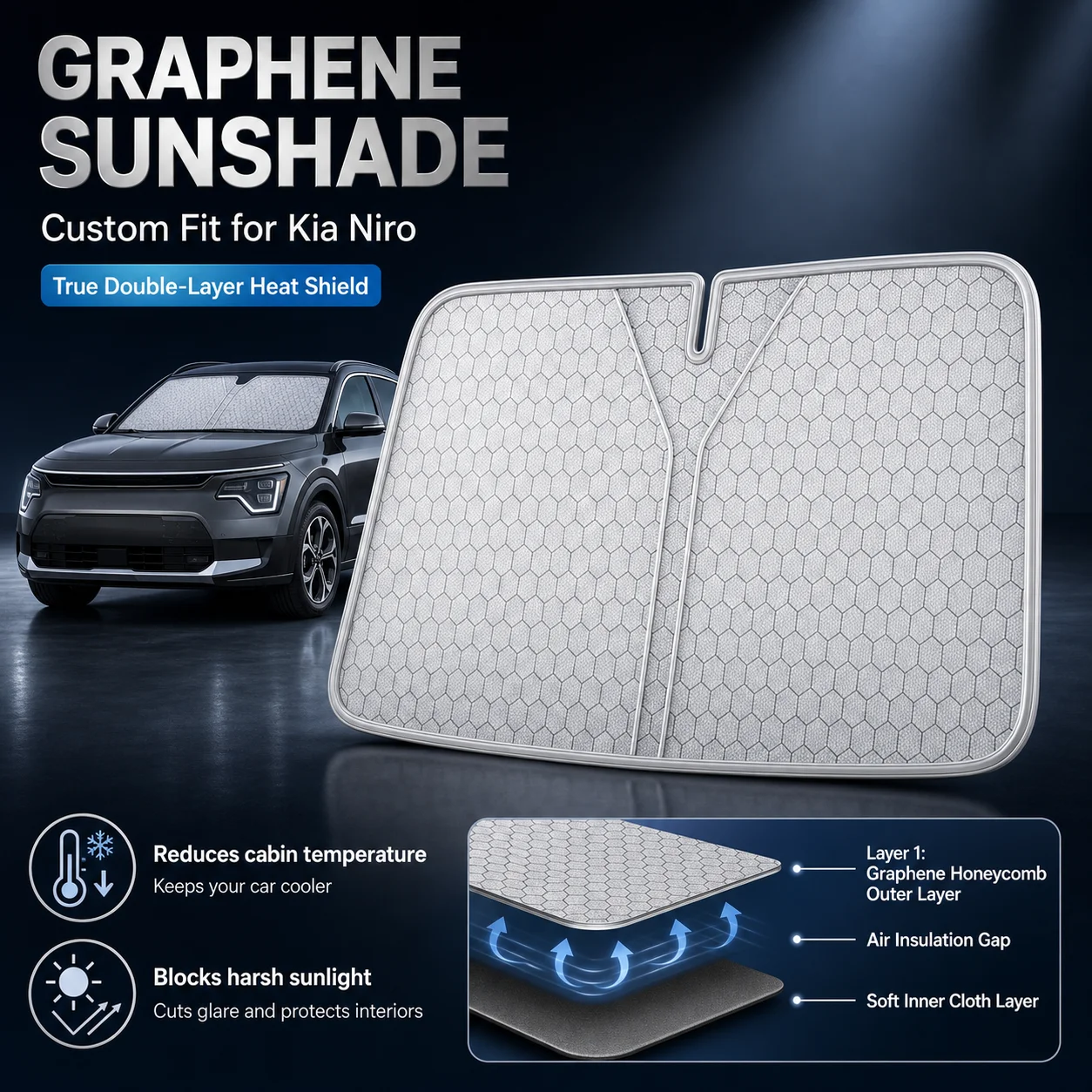 For Kia Niro Graphene Windshield Sunshade Custom Fit Car Sunshade UV Sun Protection Car Interior Accessories
