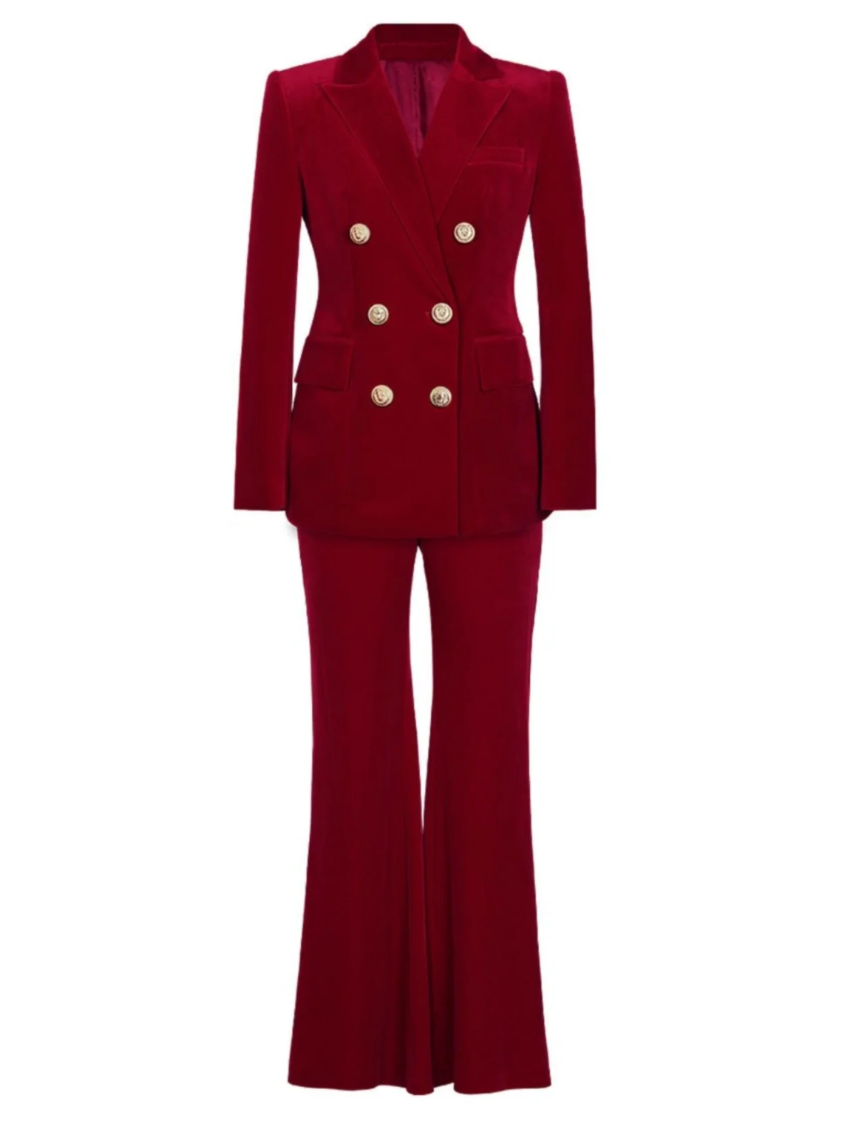 

Ele Women's Velvet Suiting Outfit Spring 2024 Long Sve Long Pants High-end Faion Businwear Ensemble