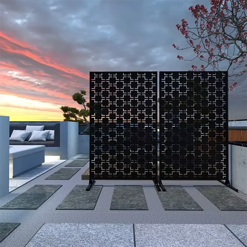 Modern Outdoor Cut Privacy Screen, Freestanding Metal Screen Outdoor Design, Ideal for Business Complexes and