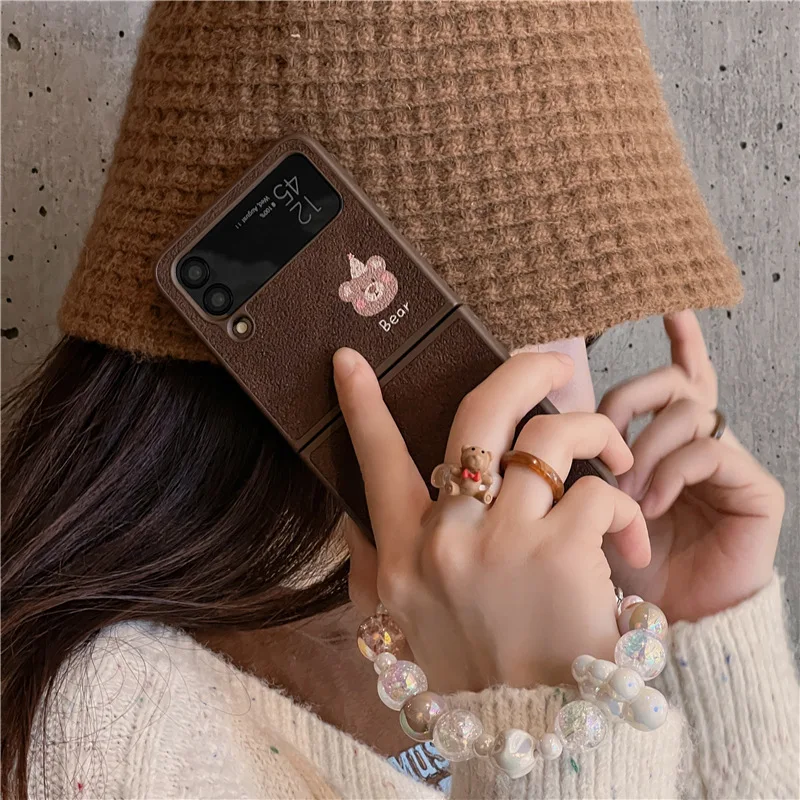 Funda de teléfono de cuero PU para Samsung Galaxy Z Flip 3 Z Flip 4 Z Flip 5 Hard PC Back Cover para ZFlip5