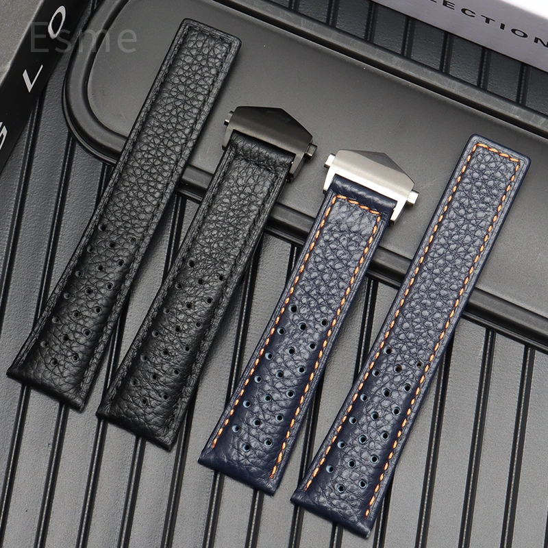 Para tag heuer monaco golfo série excelente permeabilidade ao ar pulseira de relógio de couro de vaca genuíno de qualidade premium 22mm