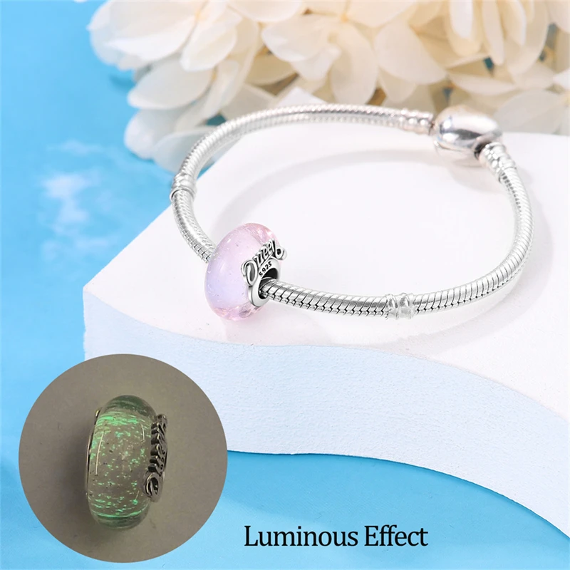 Fashion 925 Sterling Silver Colorful Flower Feather Ocean Luminous Glass Charms Beads Fit Qikaola Original Bracelets DIY Jewelry