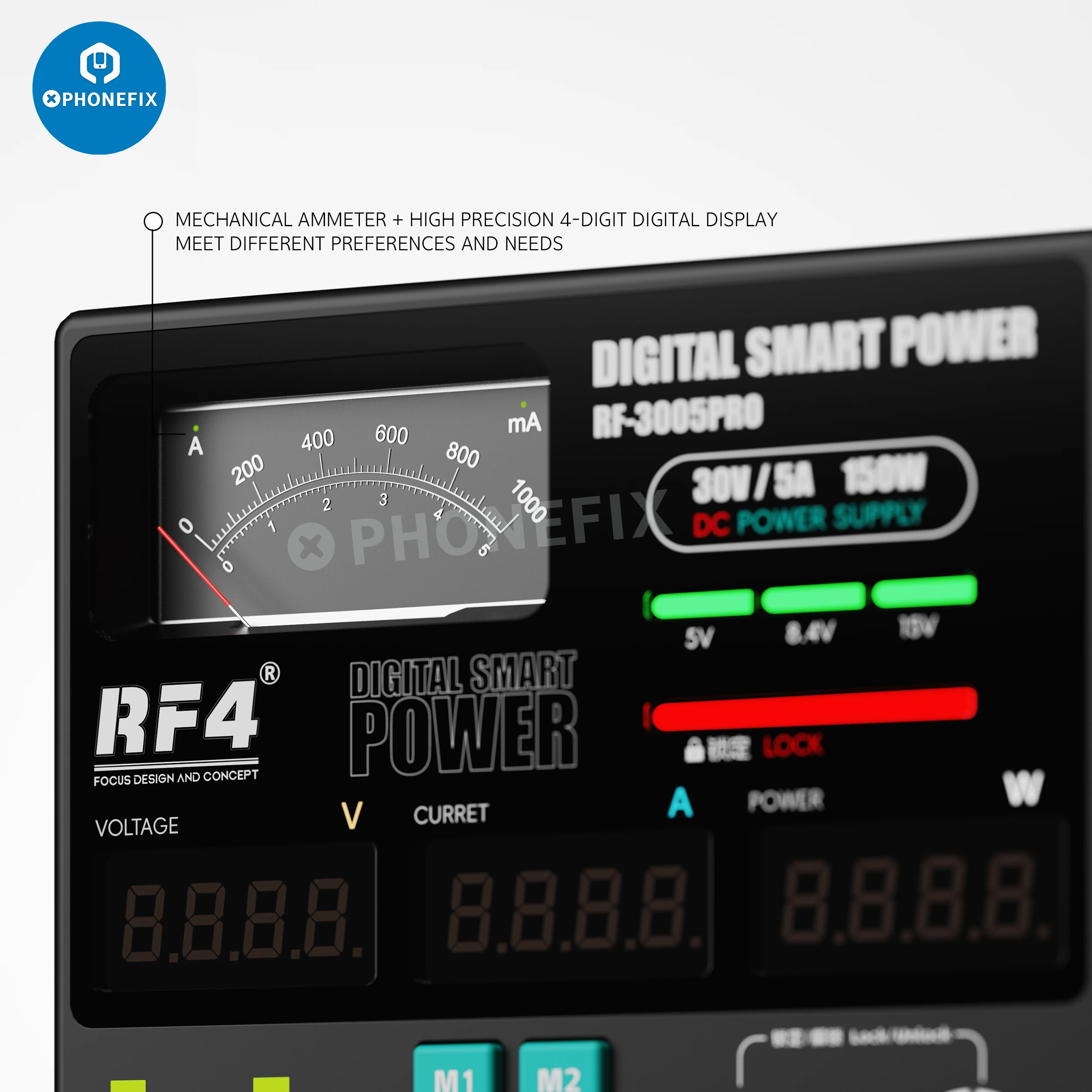 RF4 Digital Smart Power Supply 30V 5A 150W RF-3005D/3005PRO 110V/220V DC Power Supply for Phone Motherboard Soldering Repair