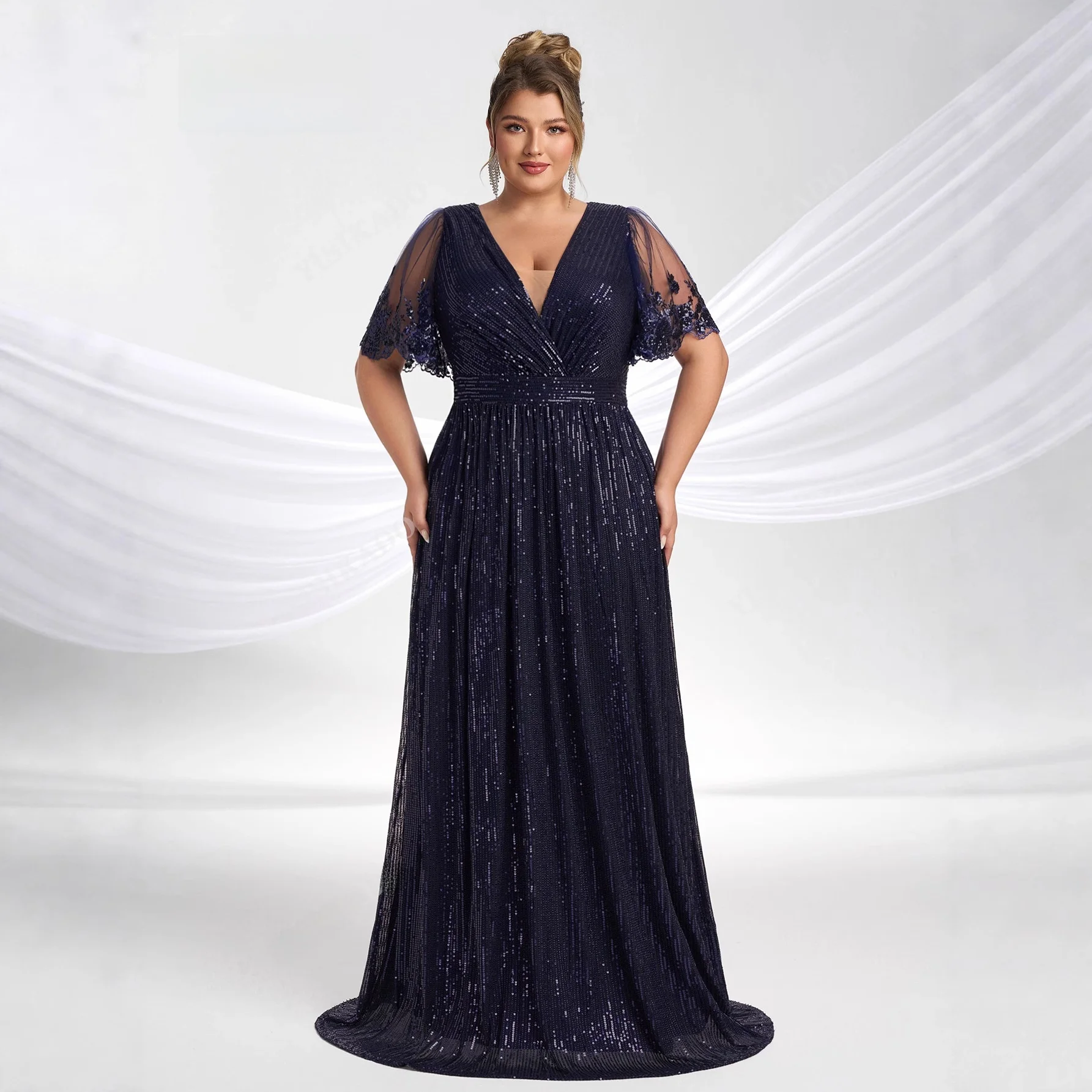 

Сексуальное длинное платье V-Ne, сверкающее платье больших размеров, свадебное платье, женская одежда, летняя шелковая ткань с высокой талией, Par Dr