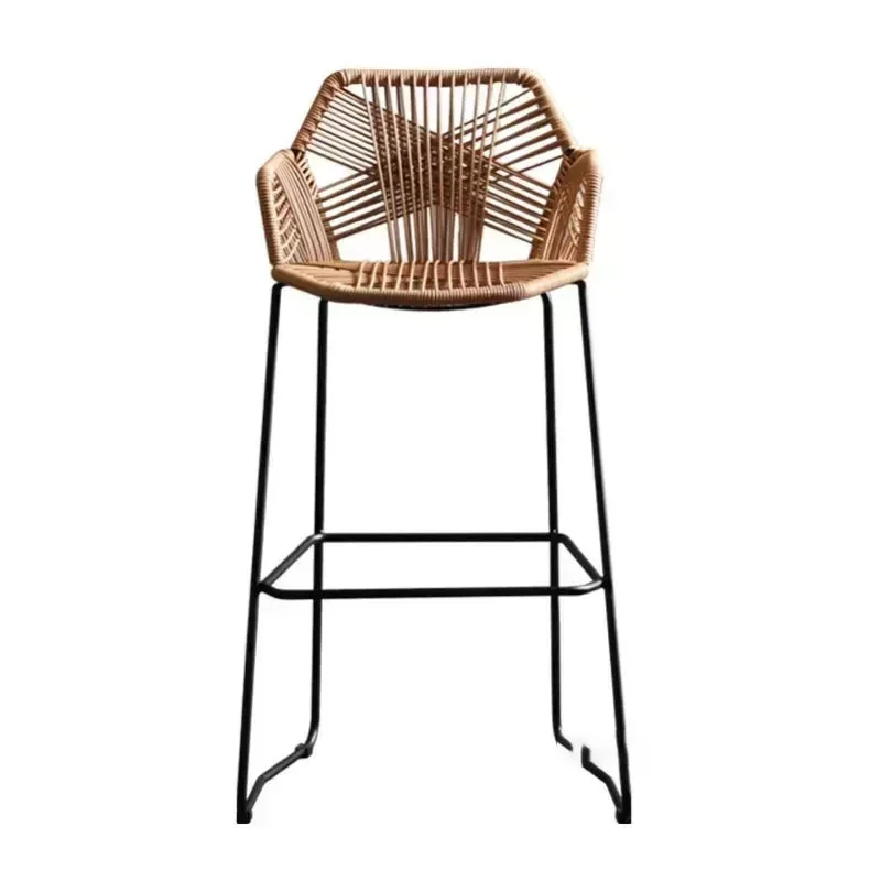 Nordic PP Rattan Leisure Bar Stool, pátio ao ar livre, cadeiras altas traseiras, móveis de bar, restaurante, café, agregado familiar