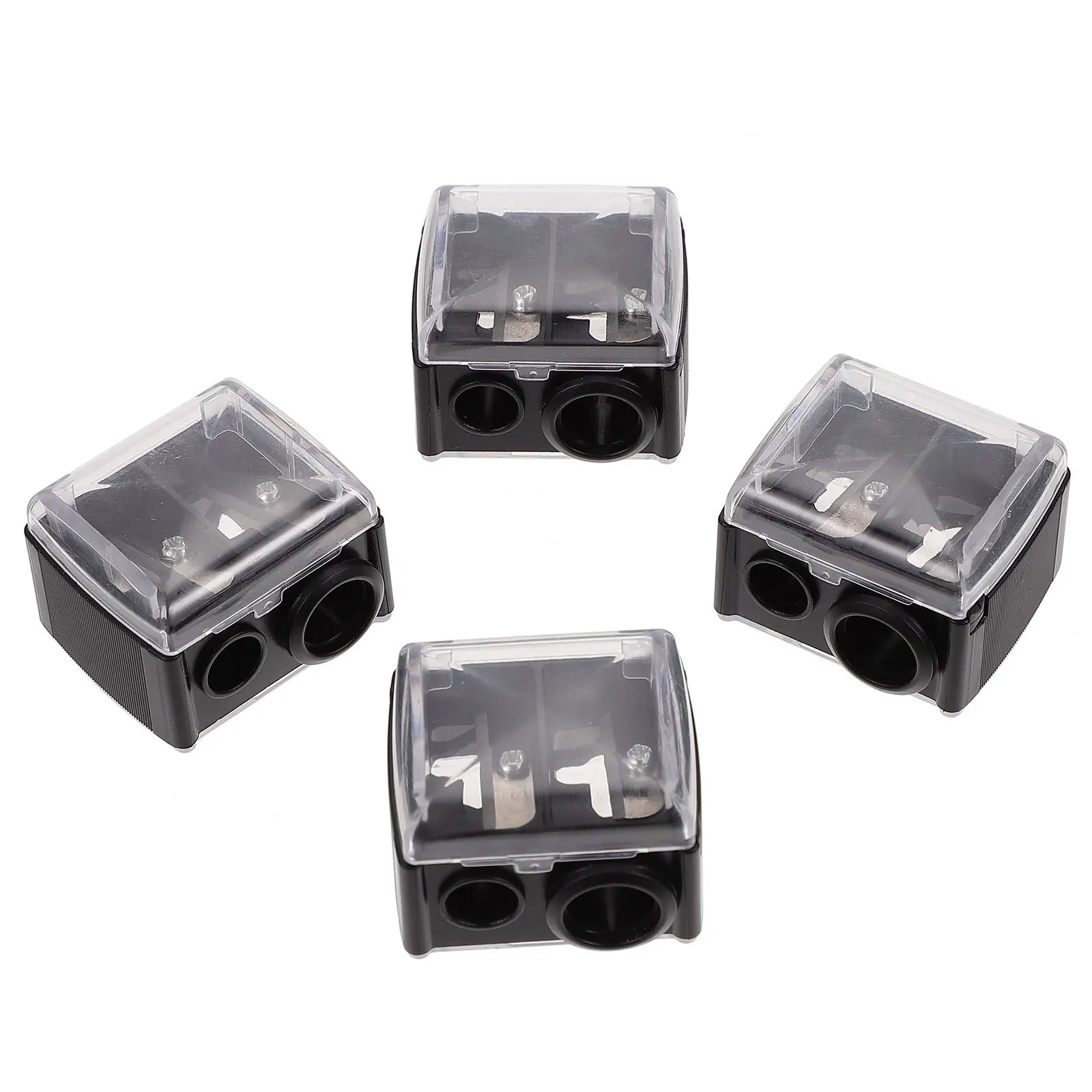 

4pcs Makeup Pencil Sharpener Black Double Holes Eyeliner Lip Liner Brow Tool Portable For Women Makeup Accessories