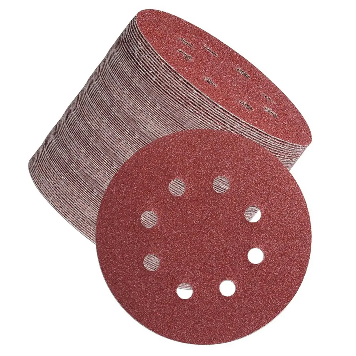 105-Pack 125mm P240 Aluminum Oxide Sanding Discs with 8 Dust Holes and Hook-and-Loop Backing for Random Orbital Sander