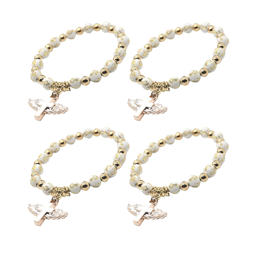 

4pcs Creative Cross Hand Chain Beaded Wrist Bracelet Stylish Decorative Hand Rope Delicate Wristband Jewelry Daily Wear White