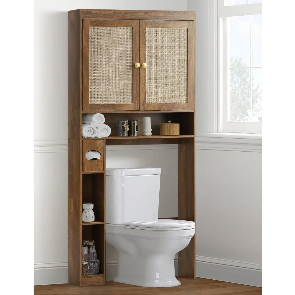 

Шкаф для хранения над унитазом, органайзер для ванной комнаты над унитазом с двойными дверцами и регулируемой полкой, отдельно стоящее домашнее пространство