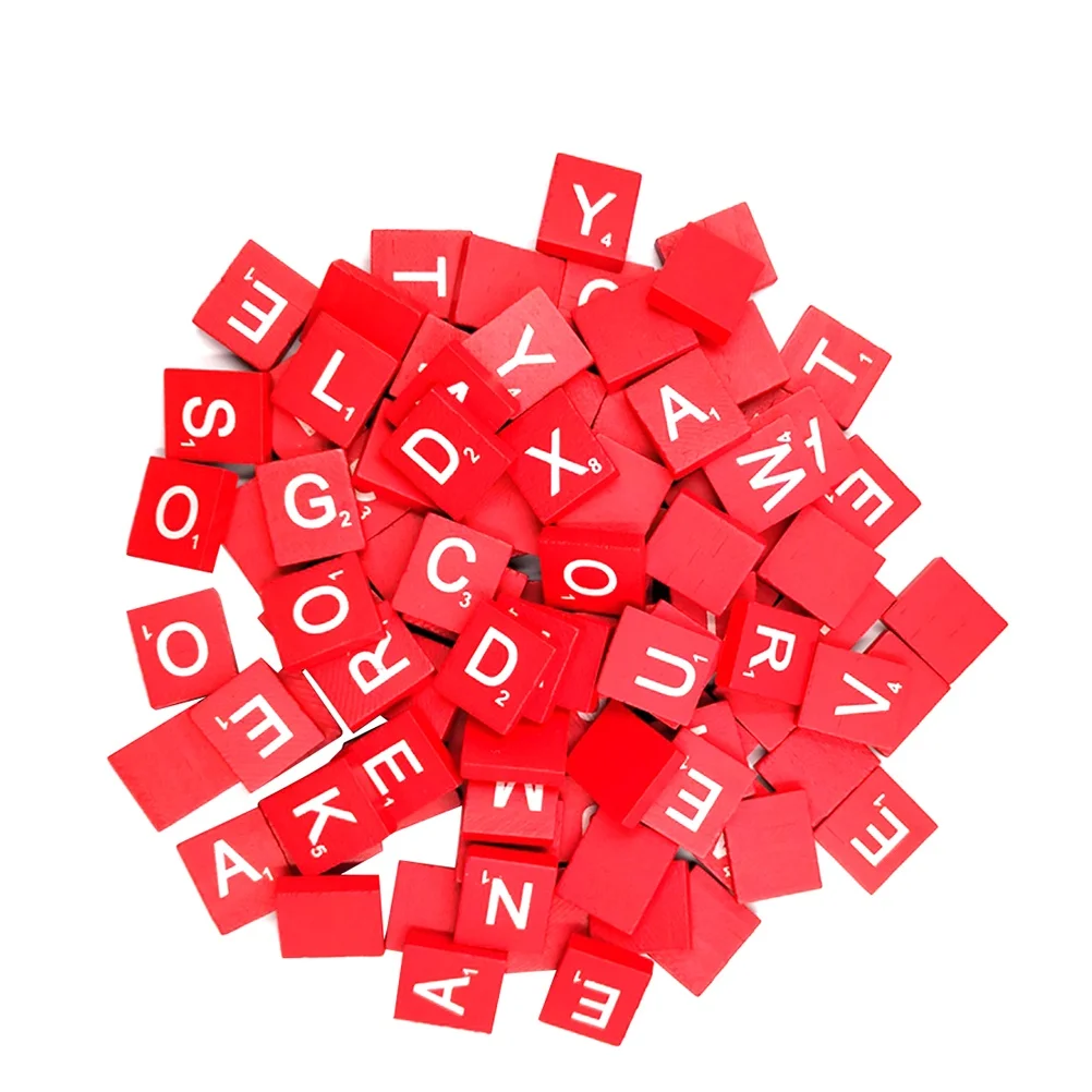 100 Piezas de Cubos de Madera con Letras del Alfabeto, Color Rojo Natural, 26 Letras, Bloques de Alfabetización para Manualidades Infantiles, Aprendizaje, Decoración con Virutas de Madera