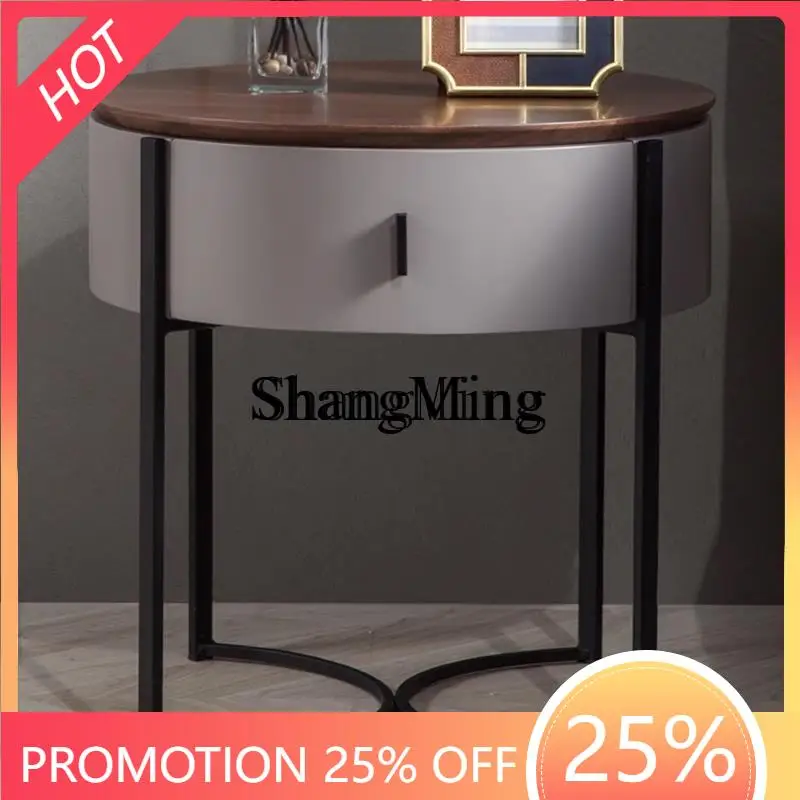 

SM New Solid Wood Bedside Table Walnut Paint Bedside Round Simple Light Luxury Sofa Side Storage Cabinet
