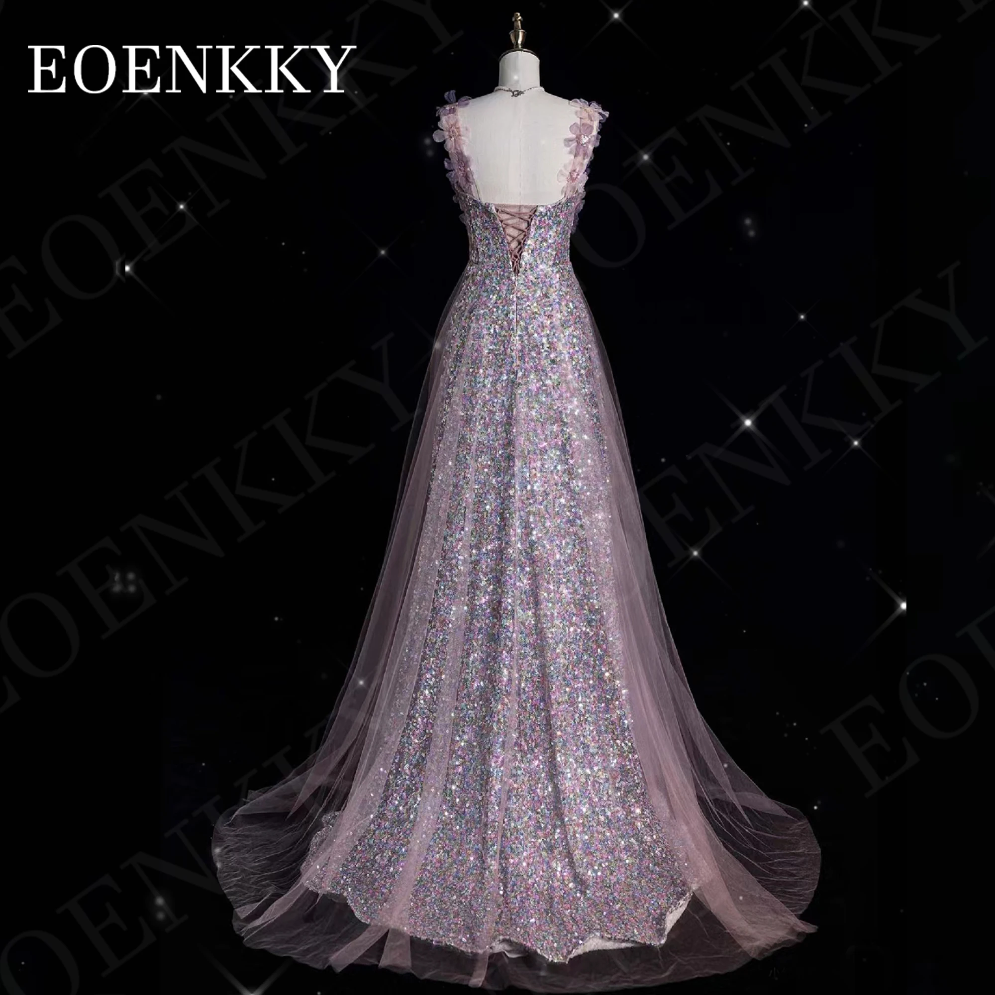 Sequin Sparkly Prom Dress Princess Dubai Luxury Glitter 3D Floral A Line Graduation Dress Square Neck vestidos de graduación