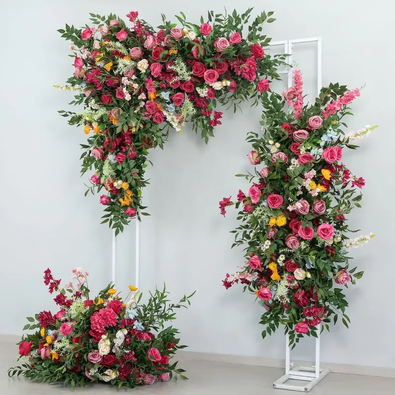 Pink Rose Artificial Flower Arrangement Wedding Scene Decoration Green Plant Floral Centerpiece for Home Party Event Decor