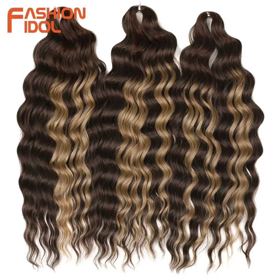 Anna 24-Zoll-Kunsthaar Wasserwelle Flechten Haarverlängerungen Ombre Blonde Deep Wave Afro Curl Twist Häkelhaar für Frauen