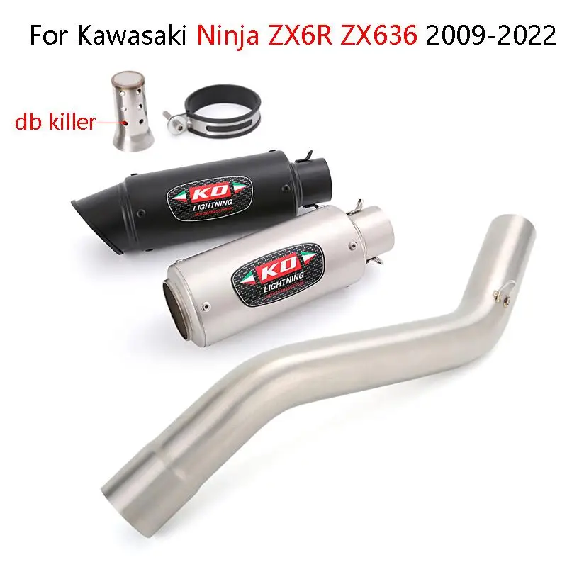 

For Kawasaki Ninja ZX6R ZX636 2009-2022 Slip On Mid Exhaust Link Pipe Motorcycle Slip On 51mm Muffler Stainless Steel Silencer