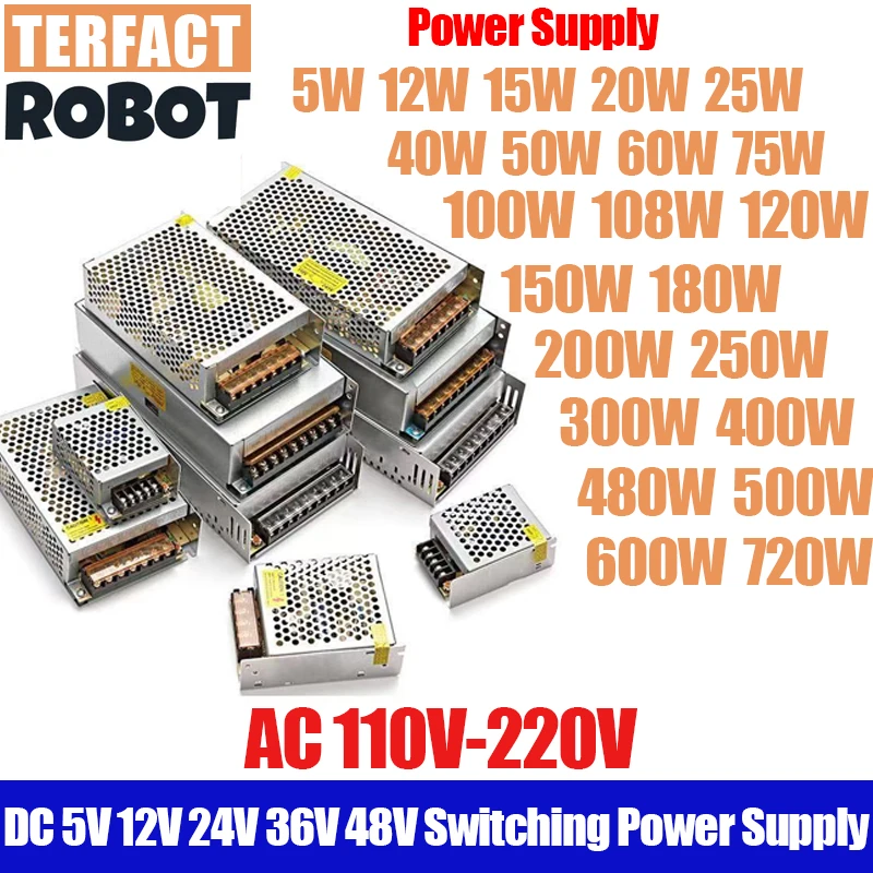TERFACT 12V 24V 36V 48V 5V DC Power Supply SMPS 1A 2A 3A 5A 10A 110V AC 220V to 12Volt 48V 36V 10W 200W 300W 400W  Power Supply