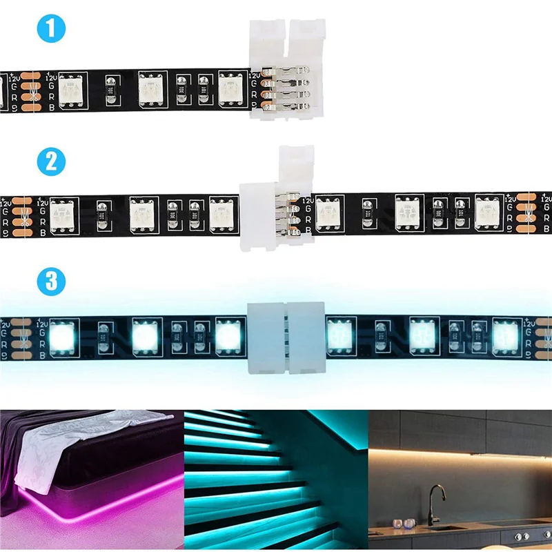 100 confezioni di connettori per strisce luminose a LED RGB a 4 pin Estensione terminale adattatore senza saldatura Gapless da 8 mm per strisce LED SMD 3528-ABQU