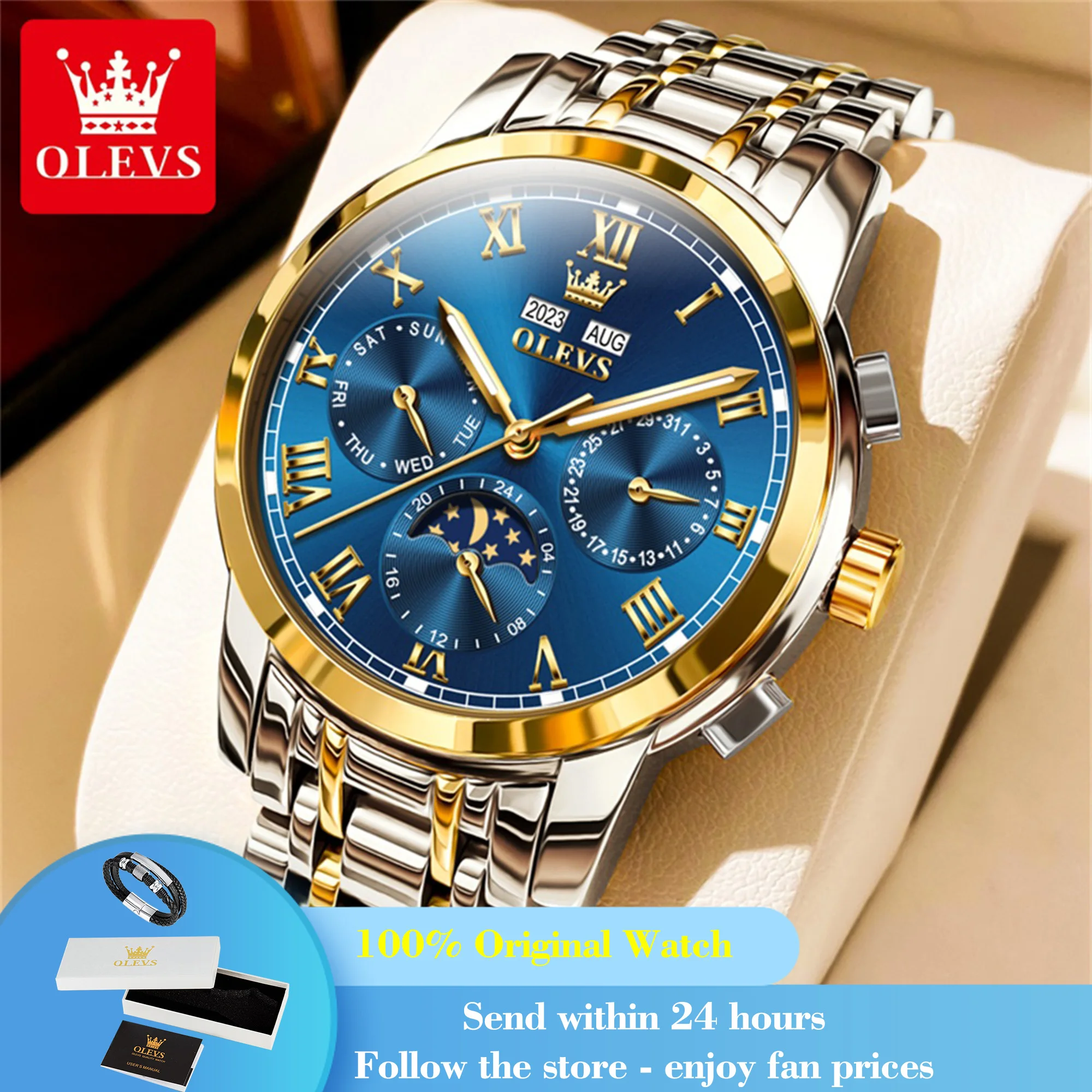 

OLEVS 6692 Men's Watch Auto Date Mechanical Watch For Men Steel Strap Roman Scale Moon Phase Waterproof Man Automatic Wristwatch