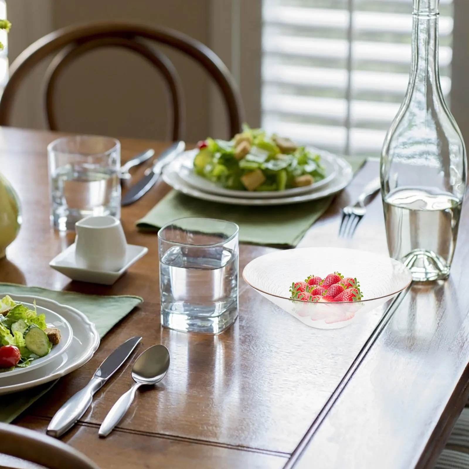 وعاء تقديم السلطة الزجاجية ذو الحافة الذهبية، وعاء فواكه أنيق لحفلات المطبخ وحفلات الزفاف والمطاعم وأطباق السلطة #3