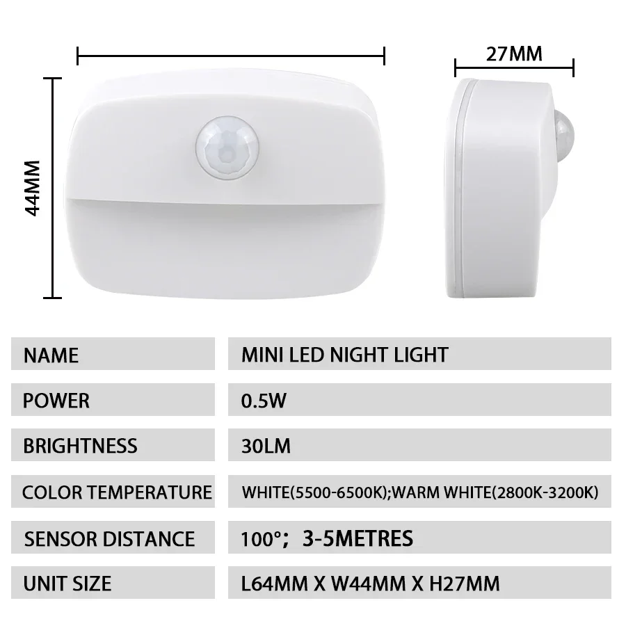 LED Smart Sensor Round Corner Night Light Cold Warm Light White Mini Cabinet Light Bedroom Bathroom Staircase Night Lighting