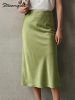 Midi Satin Skirts Women Luxury Summer Black Formal Silk Office Skirt With Slit A Line Green Midi Skirt Burgundy Women Elegant - Image 2