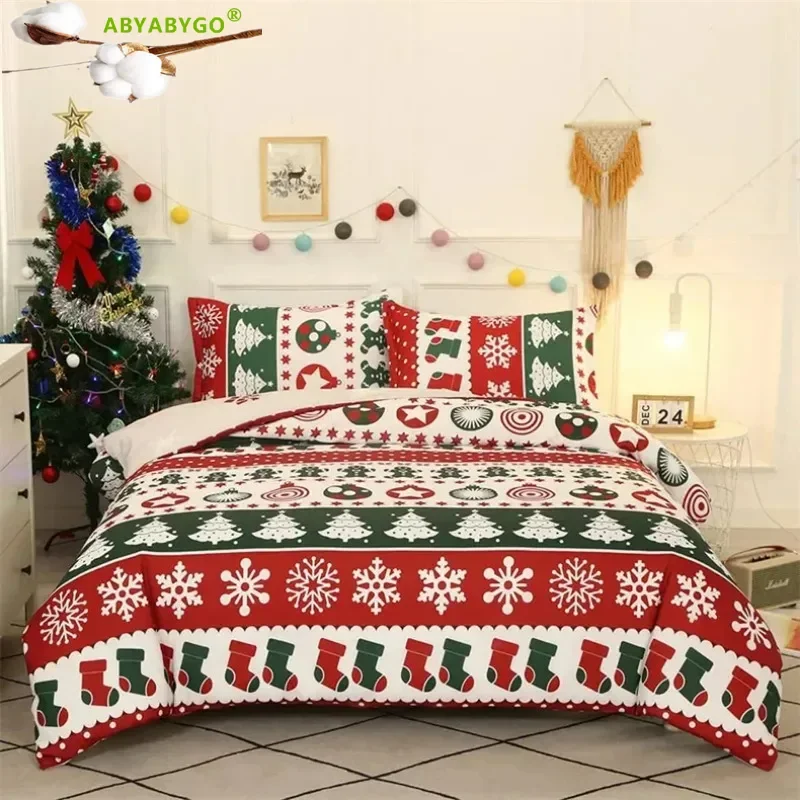 Christmas Snowflakes Duvet Cover Set King Size Xmas Trees Holiday Bedding Comforter Cover Home Decoration New Year Children Gift