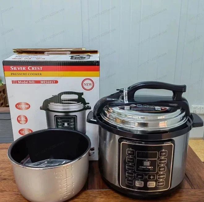 6L Stainless Steel Electric Pressure Cooker, Multifunction High Pressure Cooking Pot for Family of 5 People