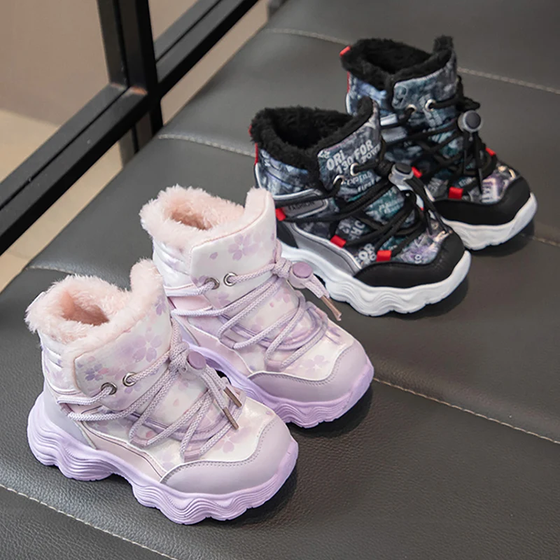 

Teenager Kid's Snow Boots PU Leather Thick Warm Plush Boots For Boys Girls Soft-soled Faux Fur Boots For Children Cotton Shoes