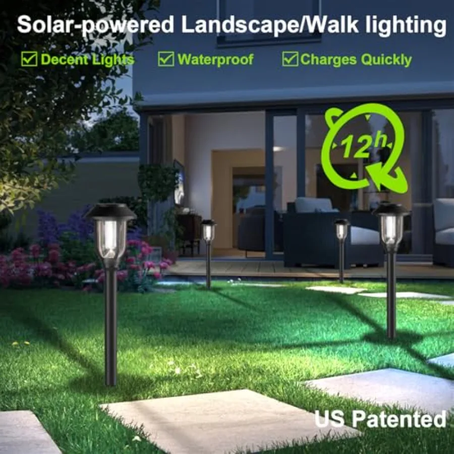 12 Pack Solar Lights Outdoor, 6000K Bright Solar Pathway Lights for Outside, Auto On/Off Waterproof Solar Powered, Landscape Li