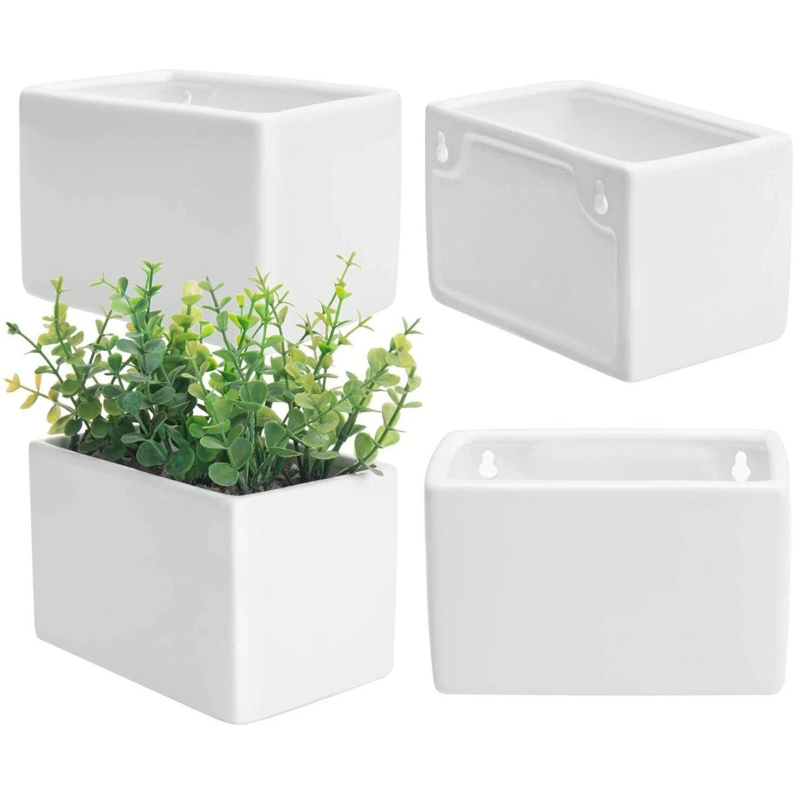 

White Modern Ceramic Square Wall Hanging Succulent & Herb Planter Box, Set of 4 United States