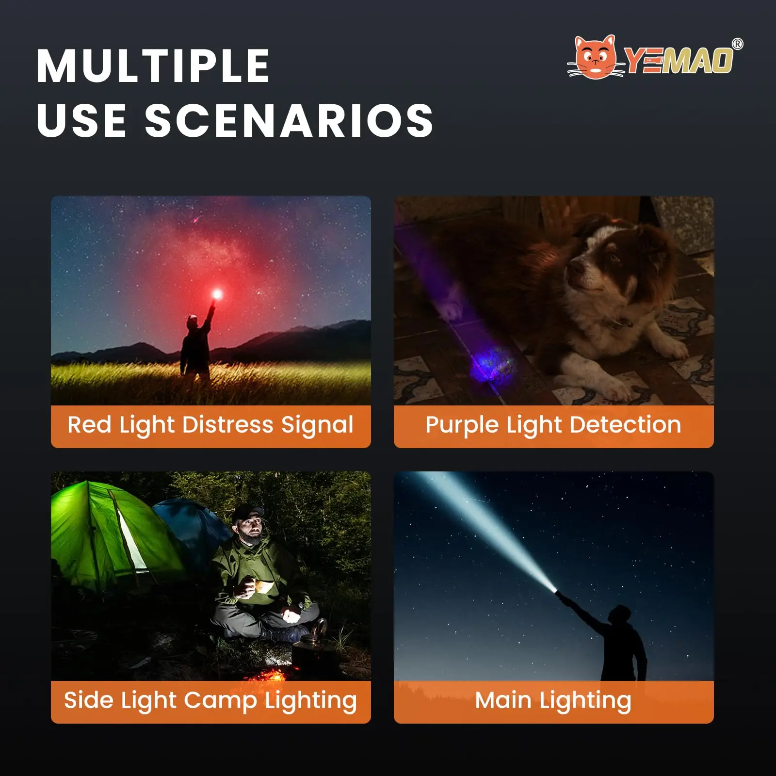 3000LM RGB Multi-Color Flashlight, 18350/18650 Battery, Tail Magnet & Metal Clip, Rechargeable Powerful LED Torch For Camping